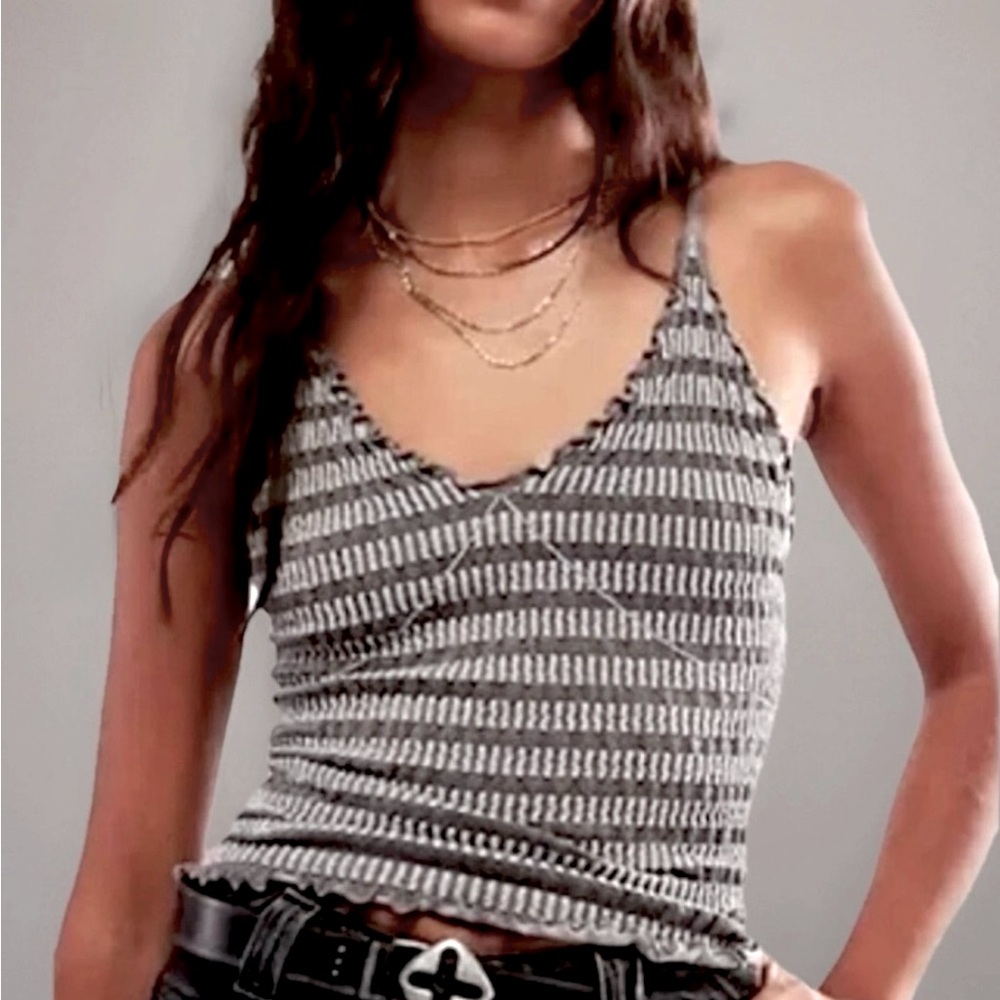 Free People Intimately NWT Pucker Up Grey Striped Seamless Cami Tank, XS/S